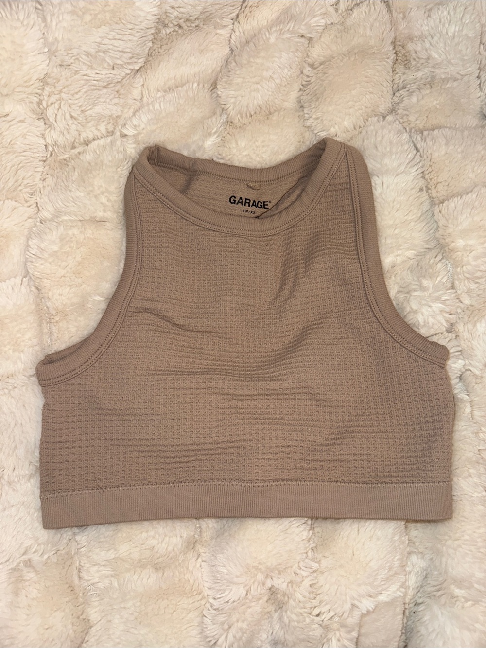 Garage Waffle-Knit Cropped Tank Top - Taupe Beige